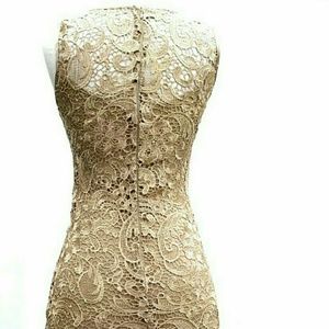 Beige crocheted lace formal dress